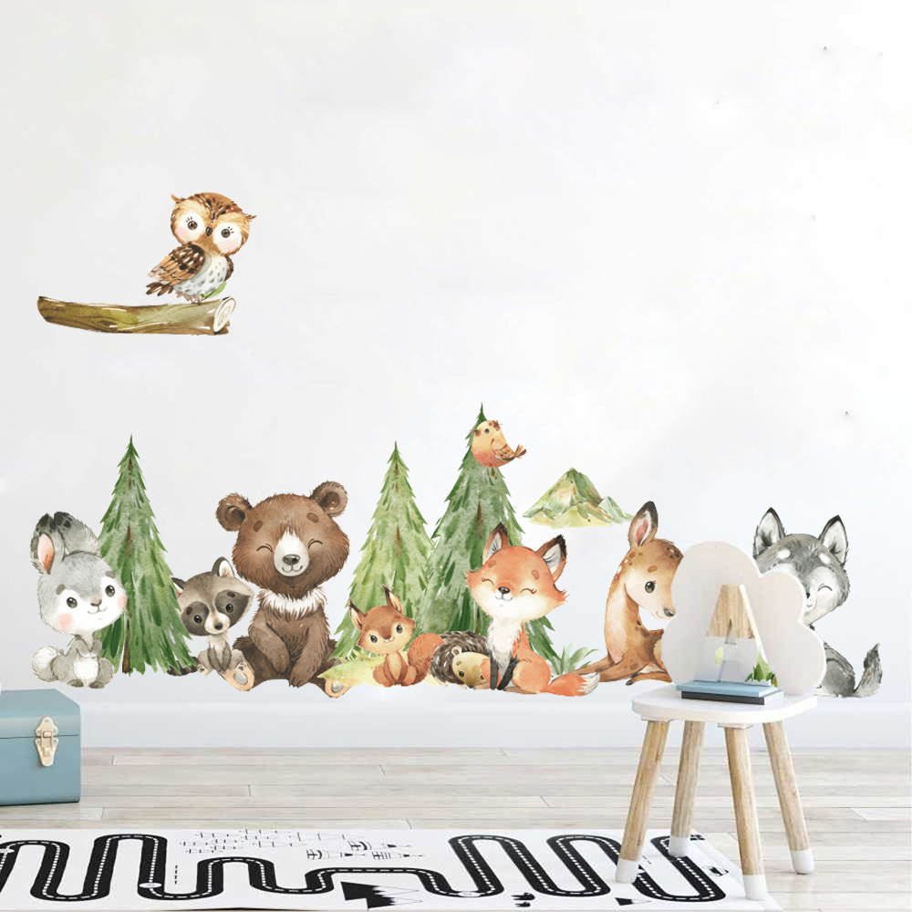 Baby Nursery Set Furniture - Kreskówka Akwarela Las Zwierzę Naklejka ścienna