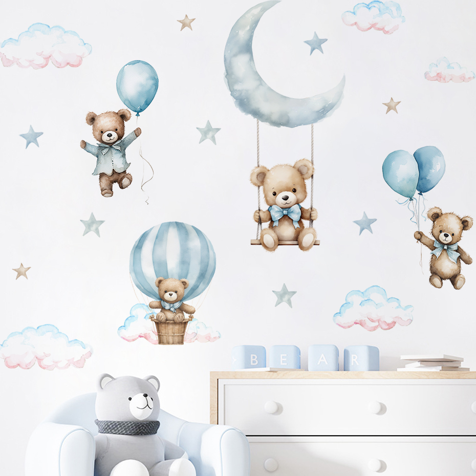 Baby Nursery Set Furniture - Akwarela Niedźwiedź Balon na gorące powietrze