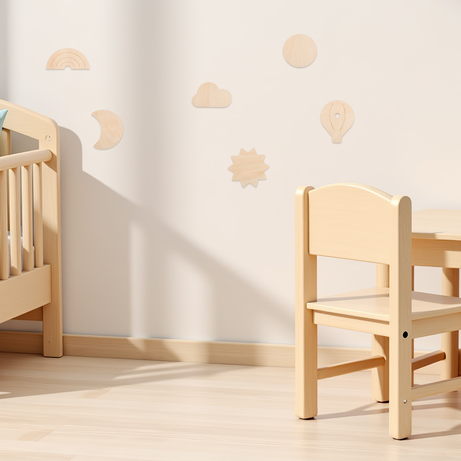 Baby Nursery Hot Air Balloon Theme - 6 szt. drewnianych naklejek ściennych o