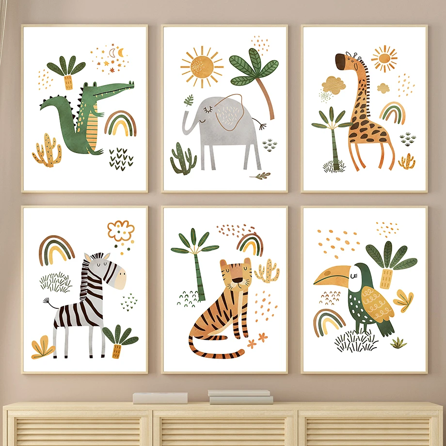 Baby Nursery Jungle - Żyrafa Słoń Tygrys Zebra Tukan Zwierzęta