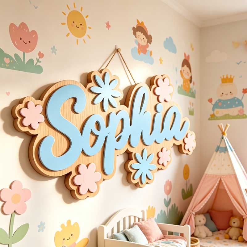 Baby Nursery - Spersonalizowana tabliczka z imieniem w kwiatowym