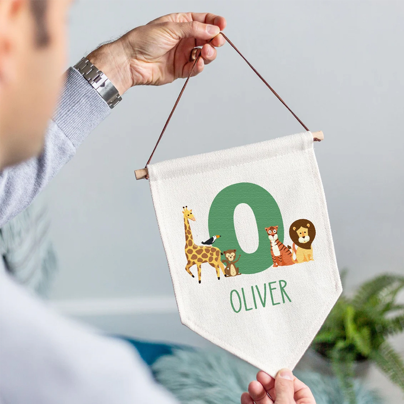 Baby Nursery Jungle - Personalizowana flaga z motywem zwierząt z